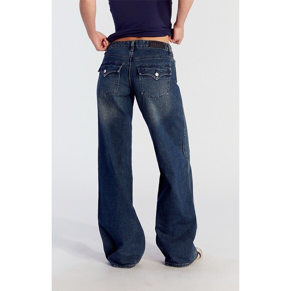 NEW PacSun Womens Size 25 Casey Low Rise Baggy Jeans Button Pocket Dark Indigo - Picture 3 of 10